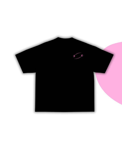 Black/pink T - shirt, loose fit.