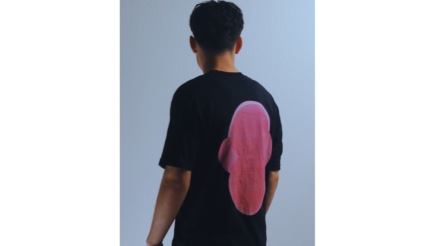 Black/pink T - shirt, loose fit.
